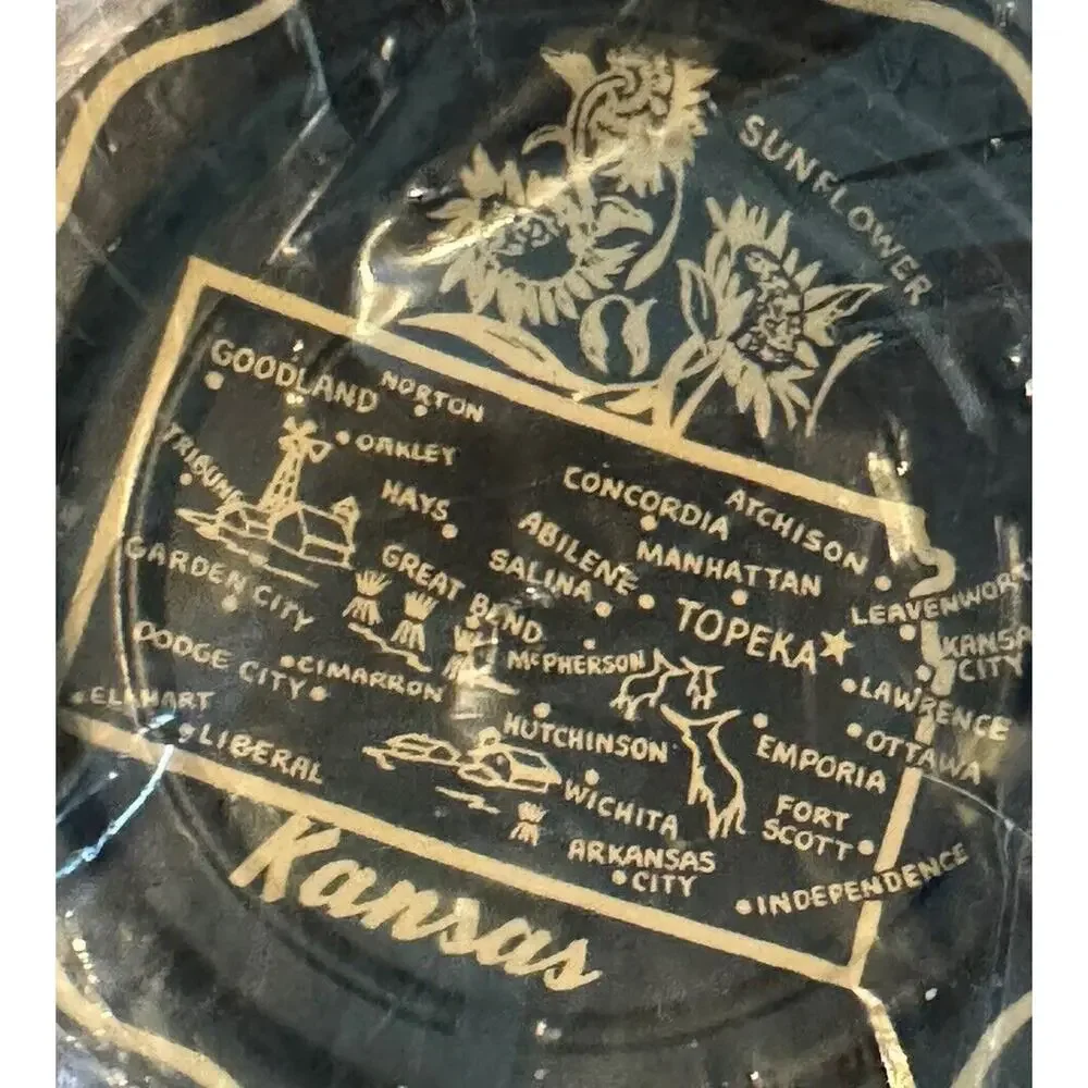 Kansas Coasters 6 Black & Gold VTG The Sunflower State 3.5” Cabin Cottage Sealed